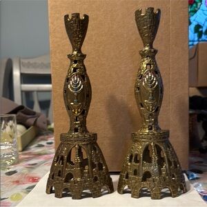 Judaica Brass Ornate Candle Holders Marked‎